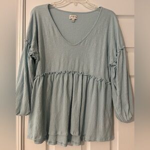 Wonderly Greenish Blue 3/4 Sleeve Blouse